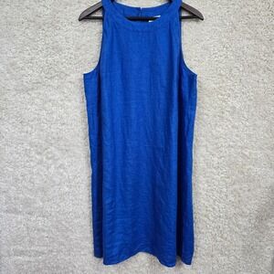 J. Jill Love Linen Shift Dress Womens Large Royal Blue Sleeveless Coastal Summer